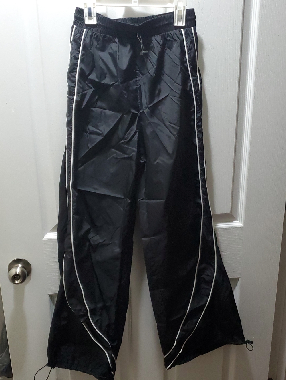 Black Track/Parachute Pants with Contrast Piping